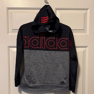 Adidas Kids Black and Gray Hoodie with Red Accents medium 10/12
